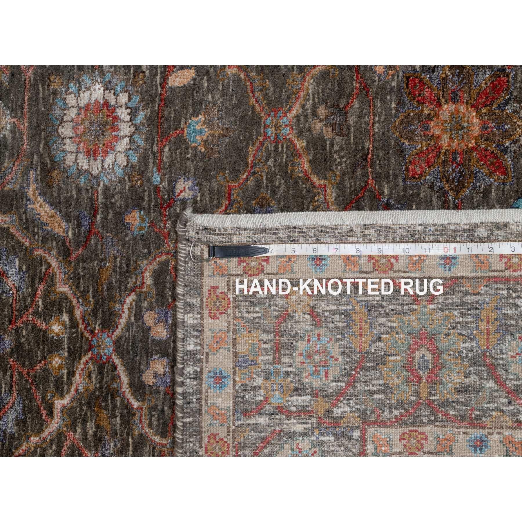 5'x7' Brown Persian Scrolls Flower Design Hand Knotted Wool and Silk Rug For Sale 1