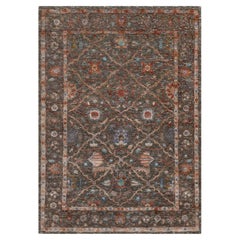Tapis en laine et soie 5'x7' Brown Persian Scrolls Flower Design Hand Knotsted