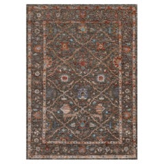 5'x7' Brown Persian Scrolls Flower Design Hand Knotted Wool and Silk Rug