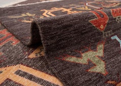 5x7 Charcoal Brown Birds Hand Knotted Woollen Rug ( JC -8205 )