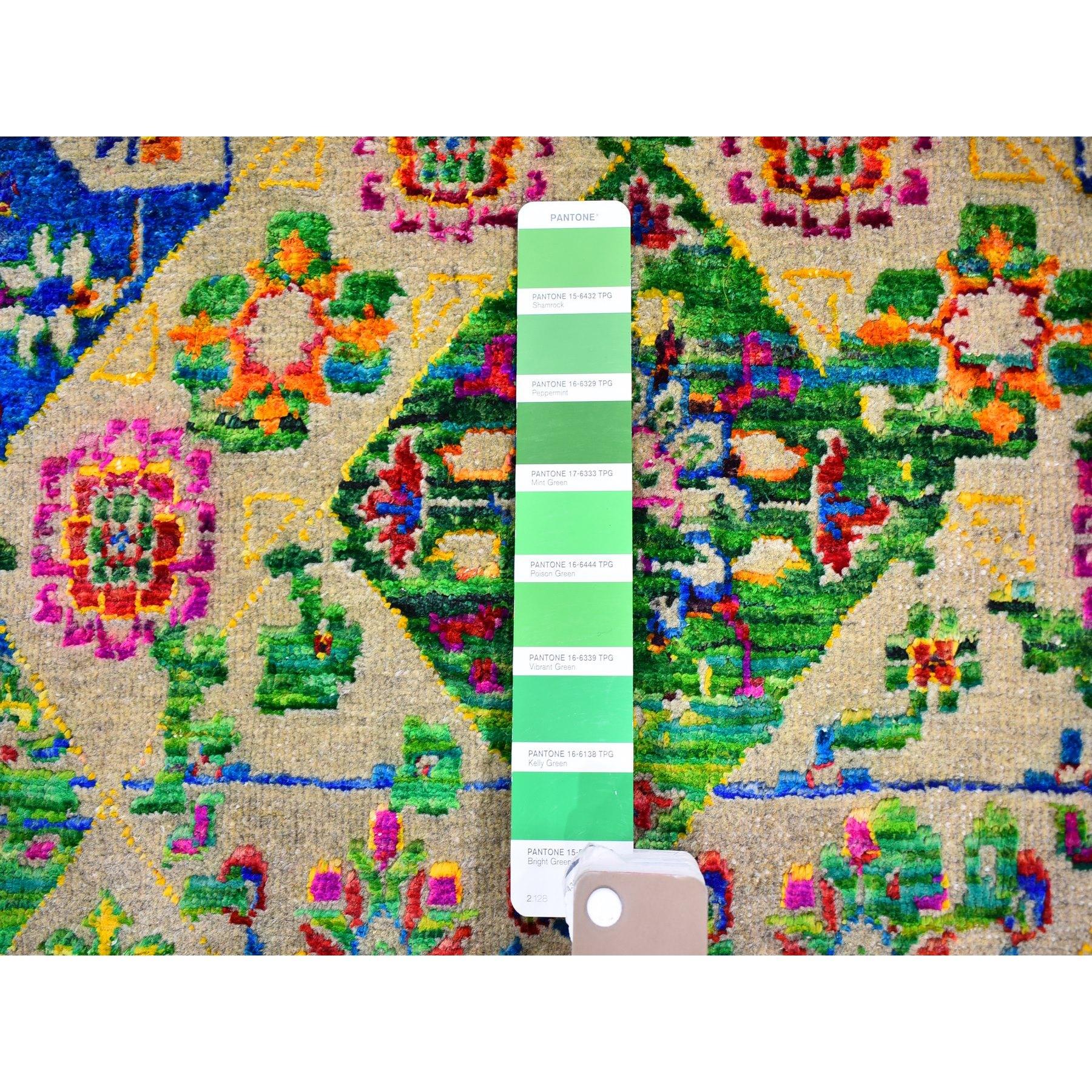 5'x7' Bunter Sari Seide Mamluke Design Handgeknüpfter Orientteppich (Mittelalterlich) im Angebot