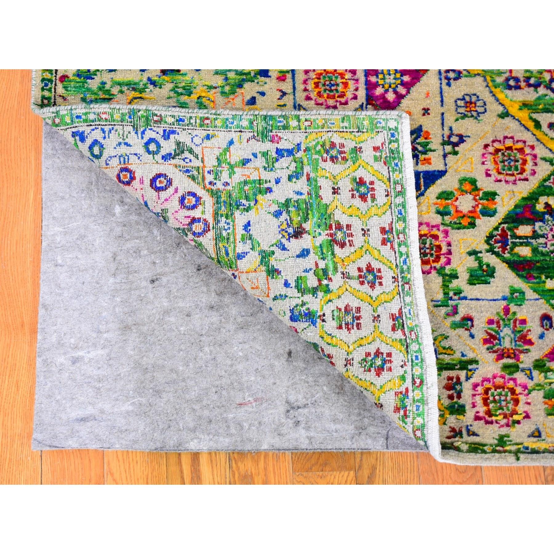 5'x7' Bunter Sari Seide Mamluke Design Handgeknüpfter Orientteppich (Indisch) im Angebot