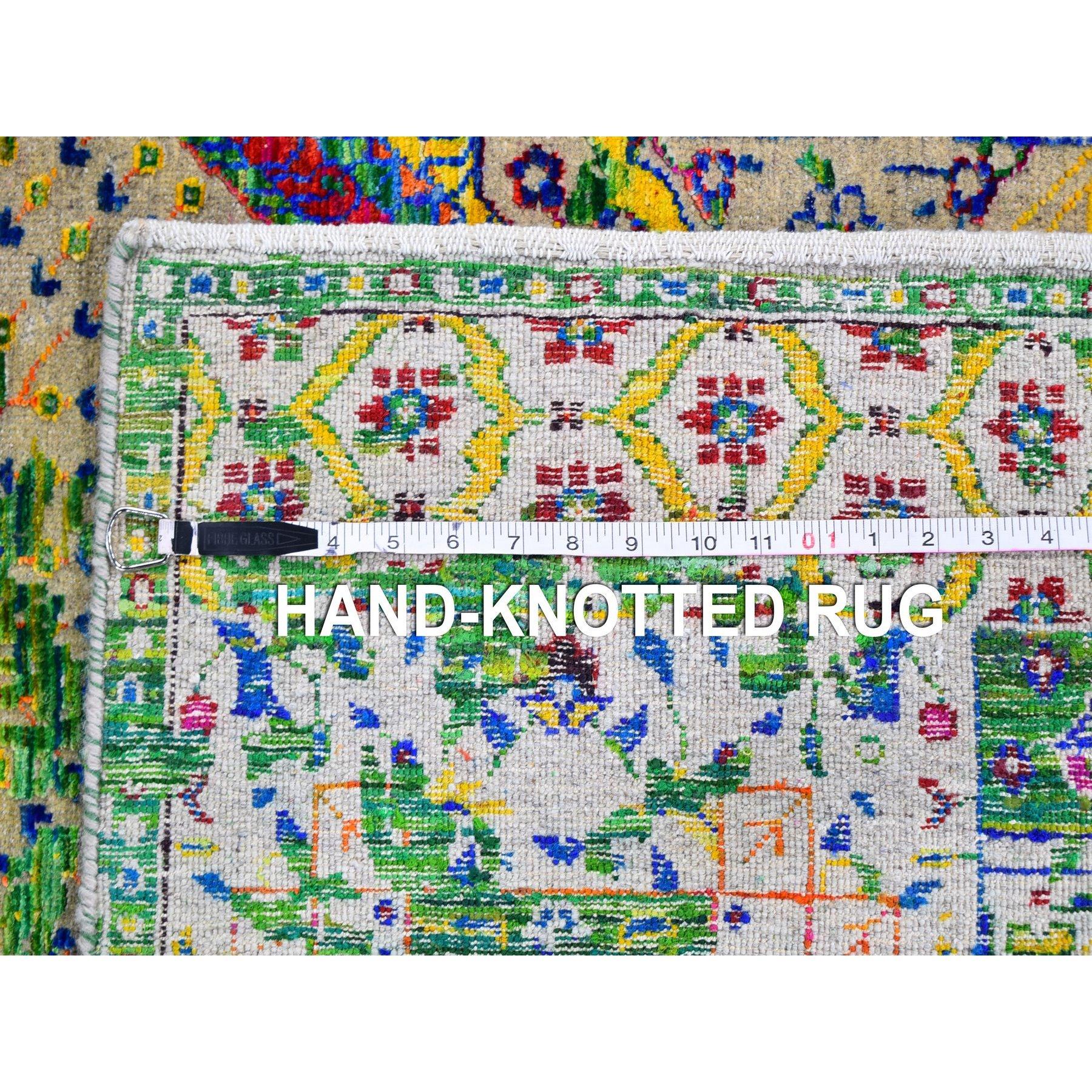 5'x7' Bunter Sari Seide Mamluke Design Handgeknüpfter Orientteppich im Angebot 1