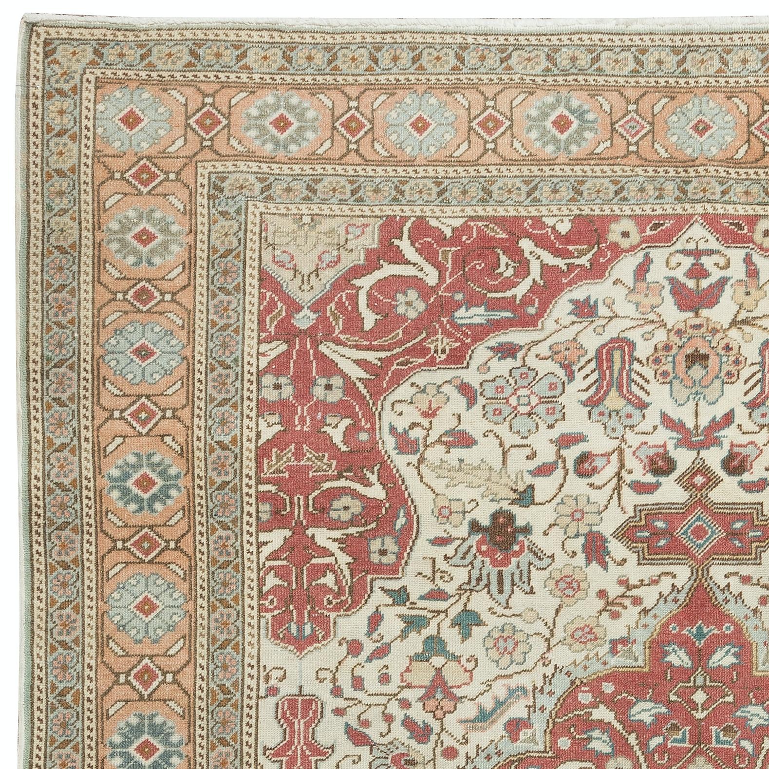 5x7 Fuß Feiner türkischer Kysari-Vintage-Teppich aus Kayseri mit Medaillon-Design, alle Wolle (Türkisch) im Angebot