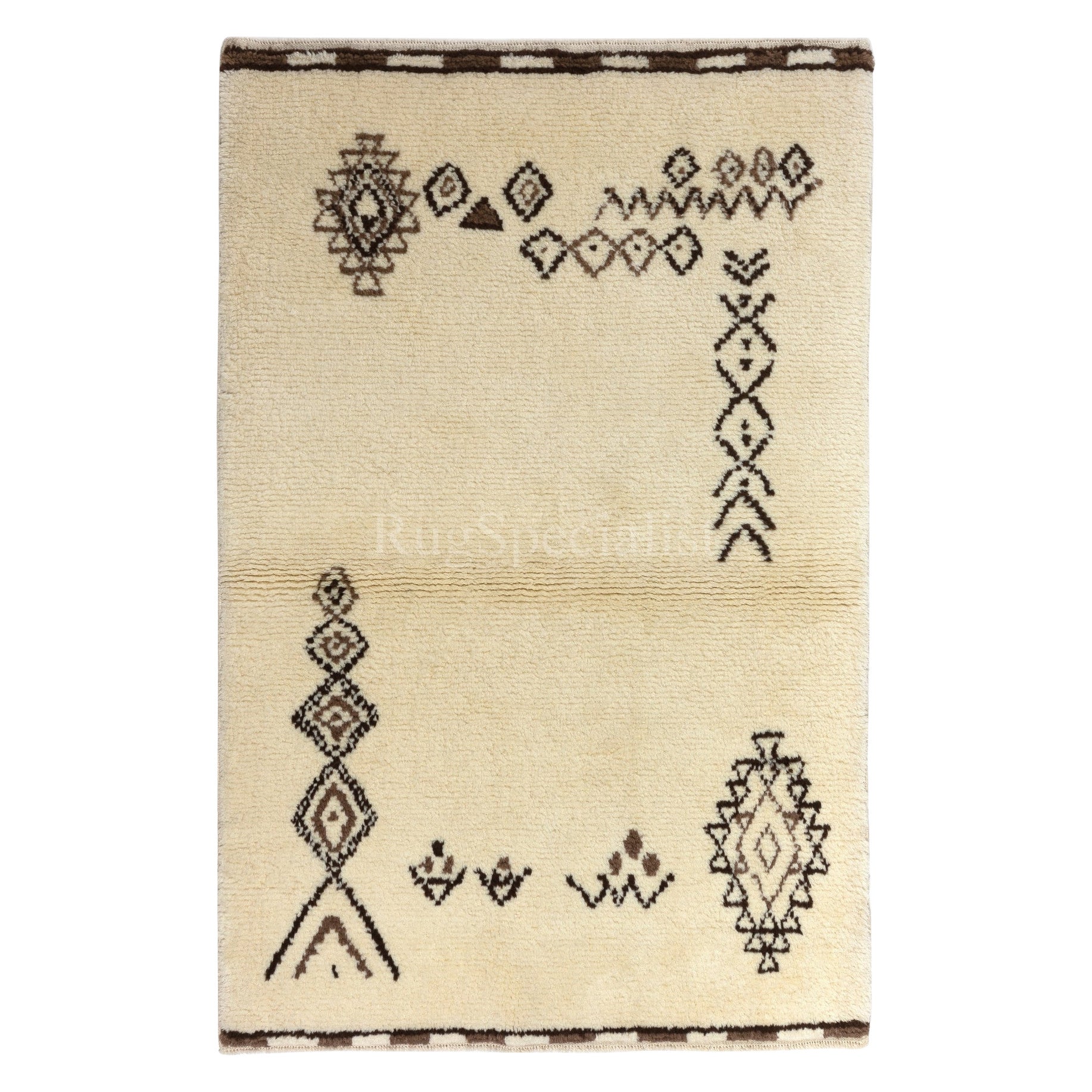 Tappeto Beni Ourain Tulu marocchino fatto a mano con lana avorio, marrone e nera, 5x7 ft