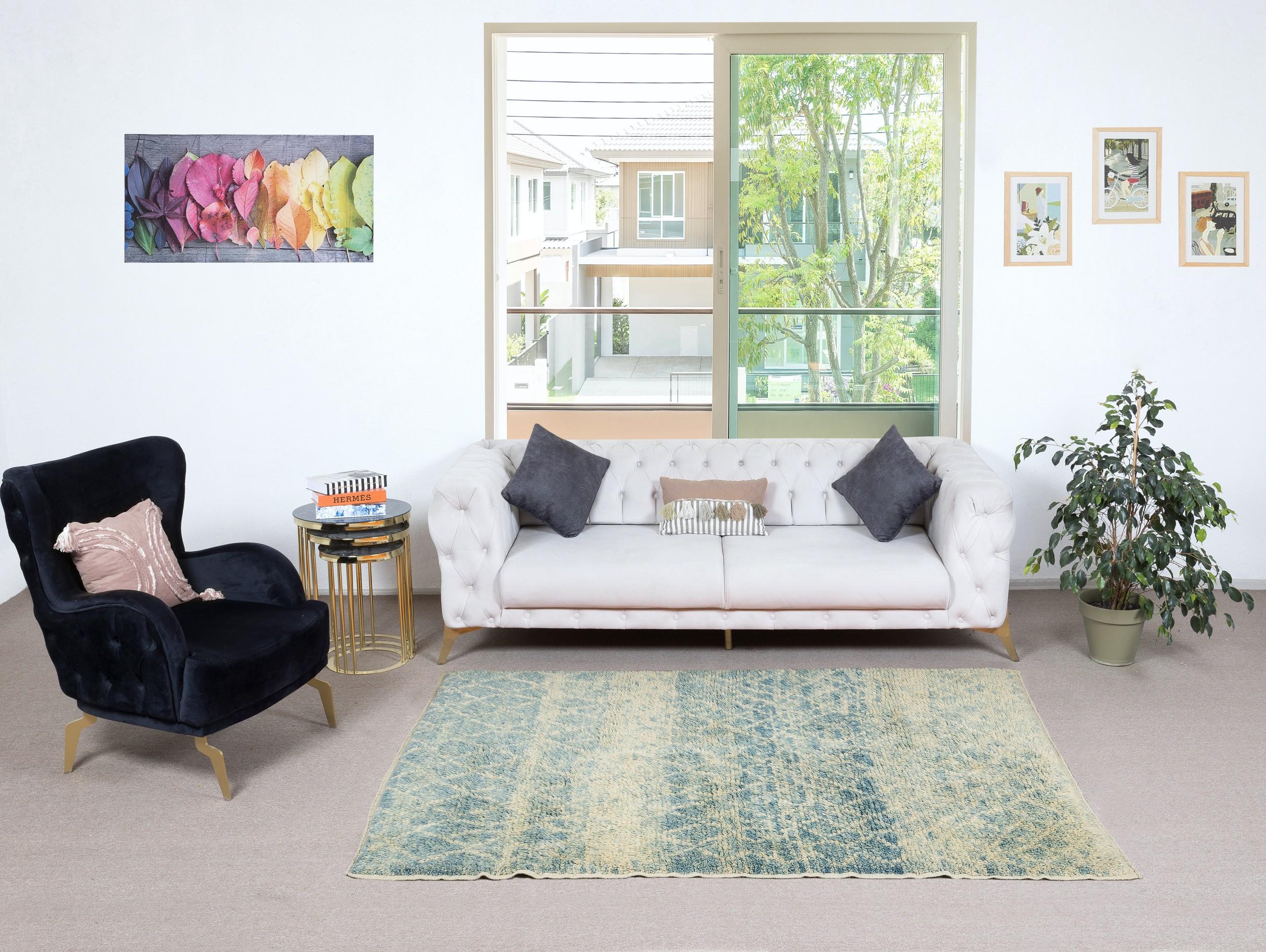 Elevate your living space with the exquisite charm of this new modern hand-knotted Moroccan berber beni ourain rug, crafted with precision and care from 100% wool. Combining the allure of Moroccan design with contemporary sensibilities, this rug is