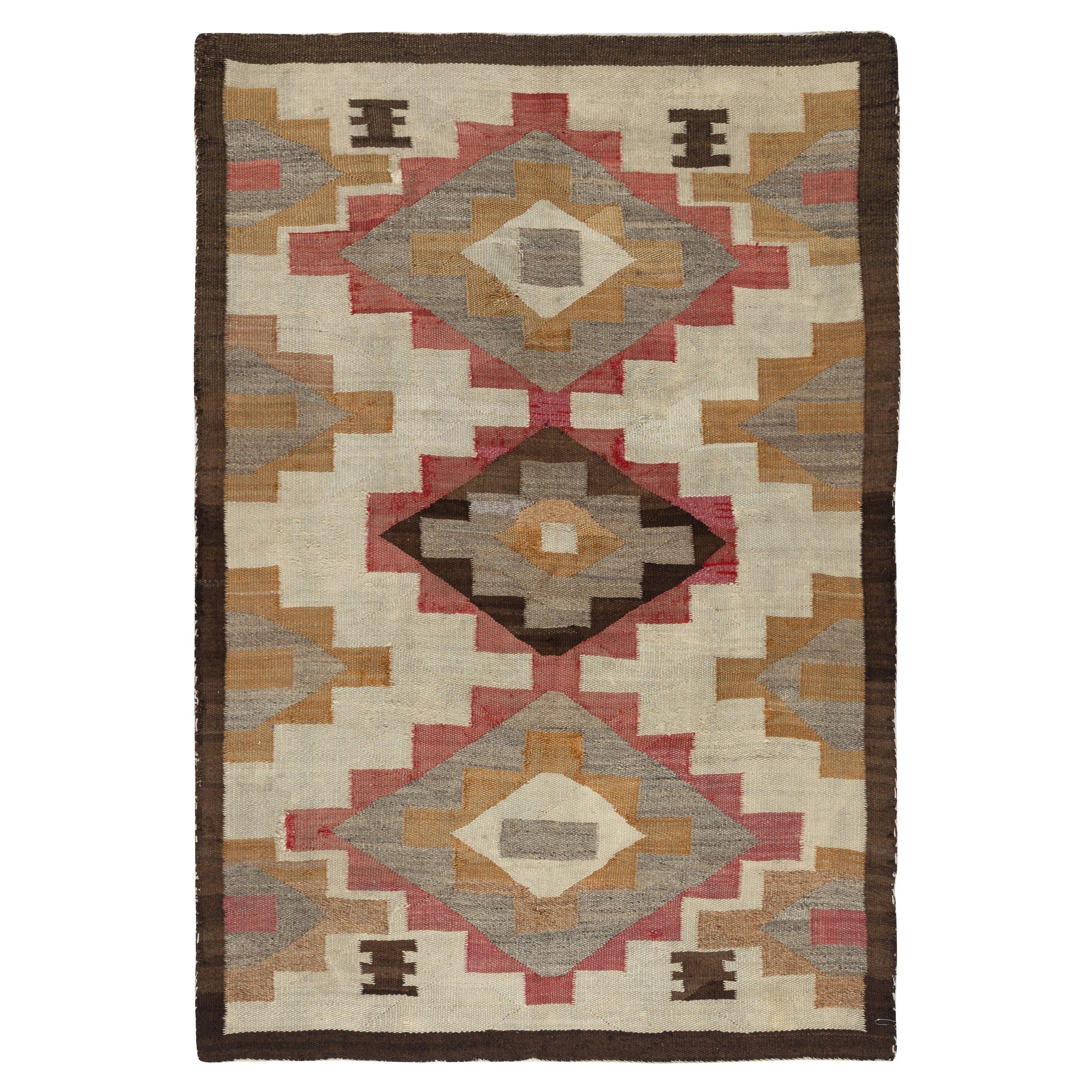 Tappeto Navajo del MidCentury 5x7 Ft, stile cristallo, toni Nature e Terra, 1940-1955 ca.