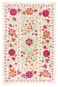 5x7 Ft Silk Embroidery Wall Hanging from Uzbekistan, Brand New Suzani Bed Cover