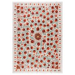5x7 ft Silk Hand Embroidered Suzani Fabric Table Cover, New Uzbek Wall Hanging