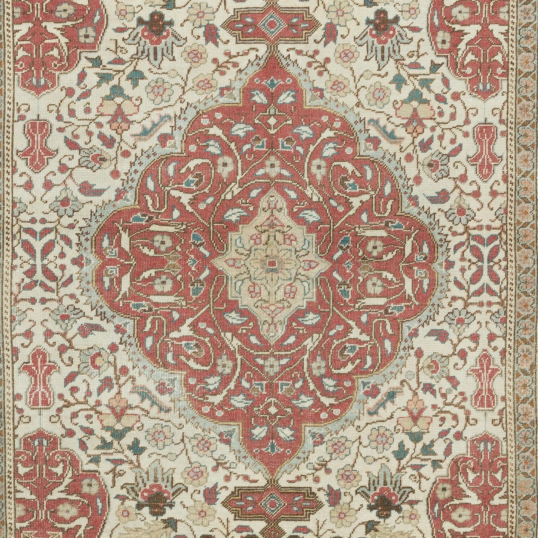 Hand-Woven 5x7 ft Traditional Vintage Handmade Turkish Wool Rug with Medallion Design For Sale