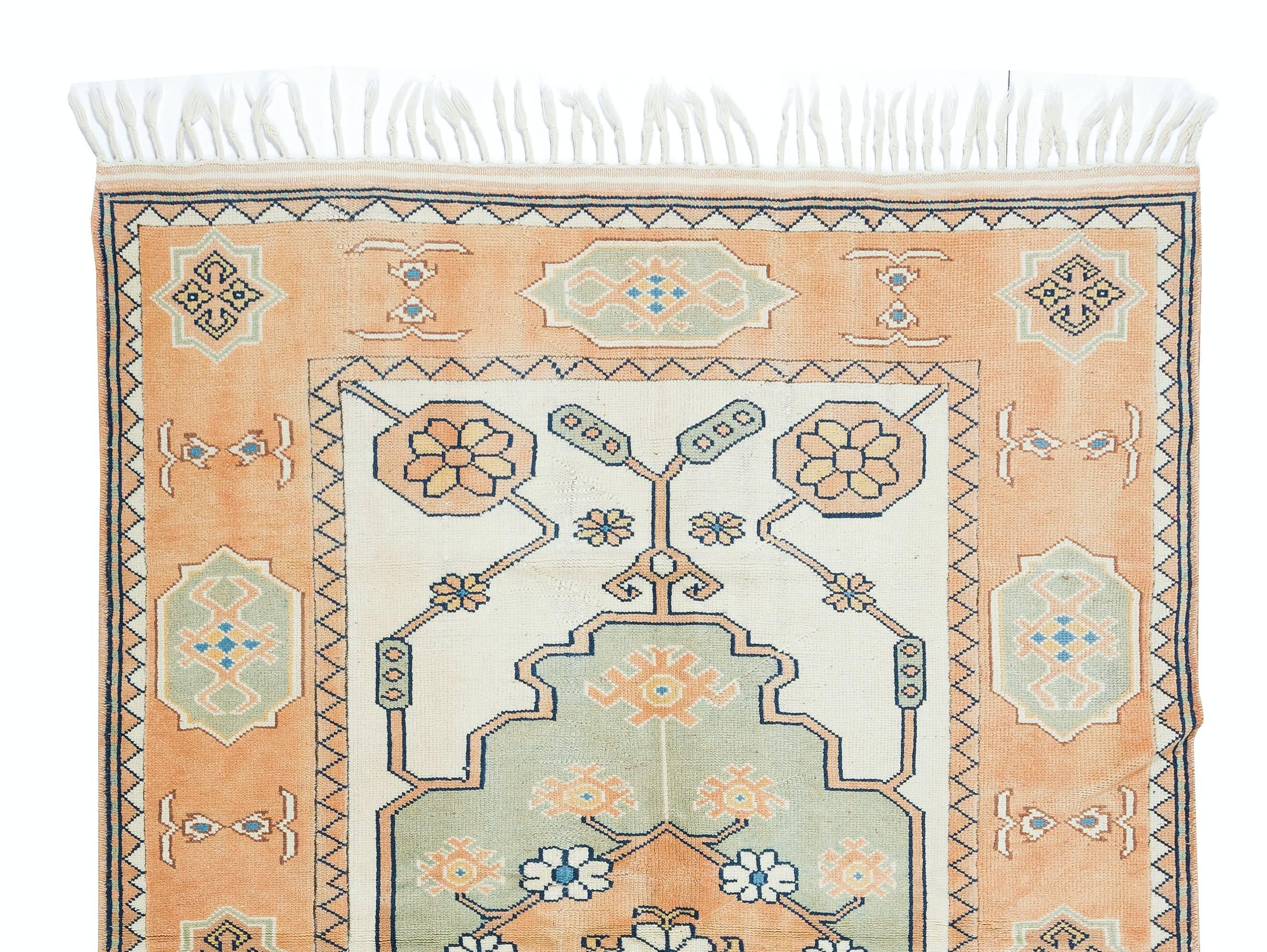 Handgefertigter türkischer geometrischer Teppich aus Wolle im Vintage-Stil für Büro und Wohnbereich, 5x7 m (Türkisch) im Angebot