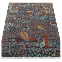 5x7 Gray Birds & Garden Hand Knotted Woollen Rug ( JC - 10652 )