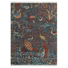 5x7 Gray Birds & Garden Hand Knotted Woollen Rug ( JC - 10652 )