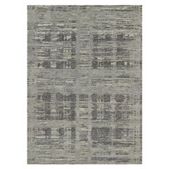 5'x7' Gray Modern Criss Cross Erased Design Hand Knotted Natural Wool Rug