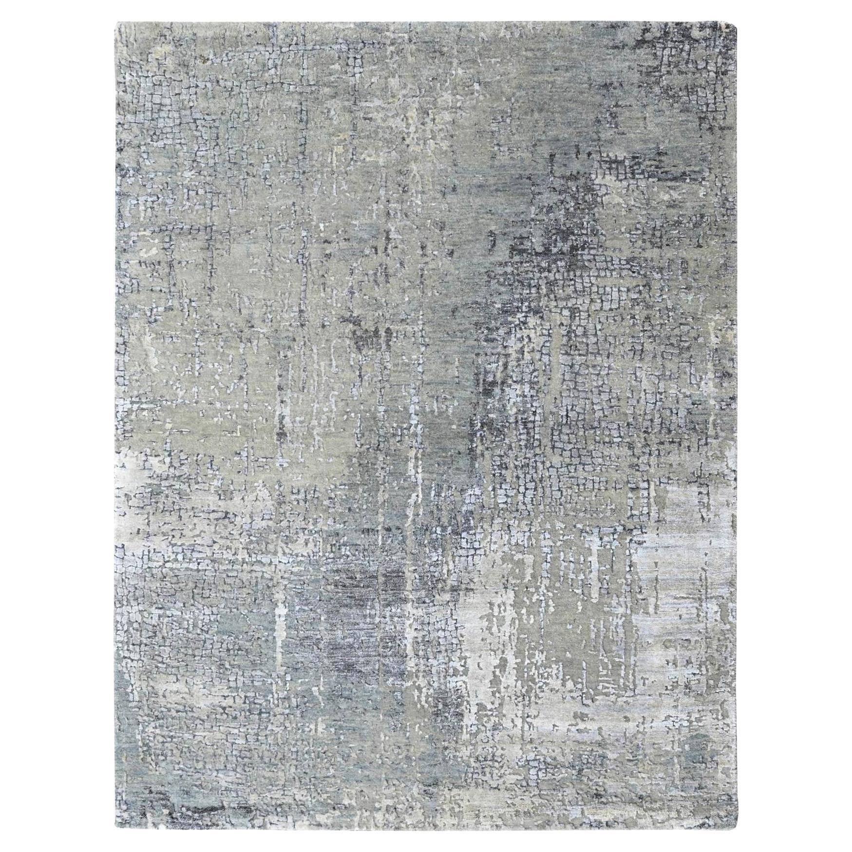 5'x7' Graue Wolle & Seide Handgeknüpft Modern Abstrakt mit Mosaik Design Teppich