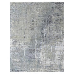 5'x7' Gray Wool & Silk Hand Knotted Modern Abstract with Mosaic Design Rug