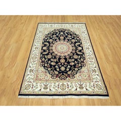 5'x7' Hague Blue Nain Hand Knotted Flower Design Organic Wool Oriental Rug
