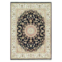 5'x7' Hague Blue Nain Hand Knotted Flower Design Organic Wool Oriental Rug
