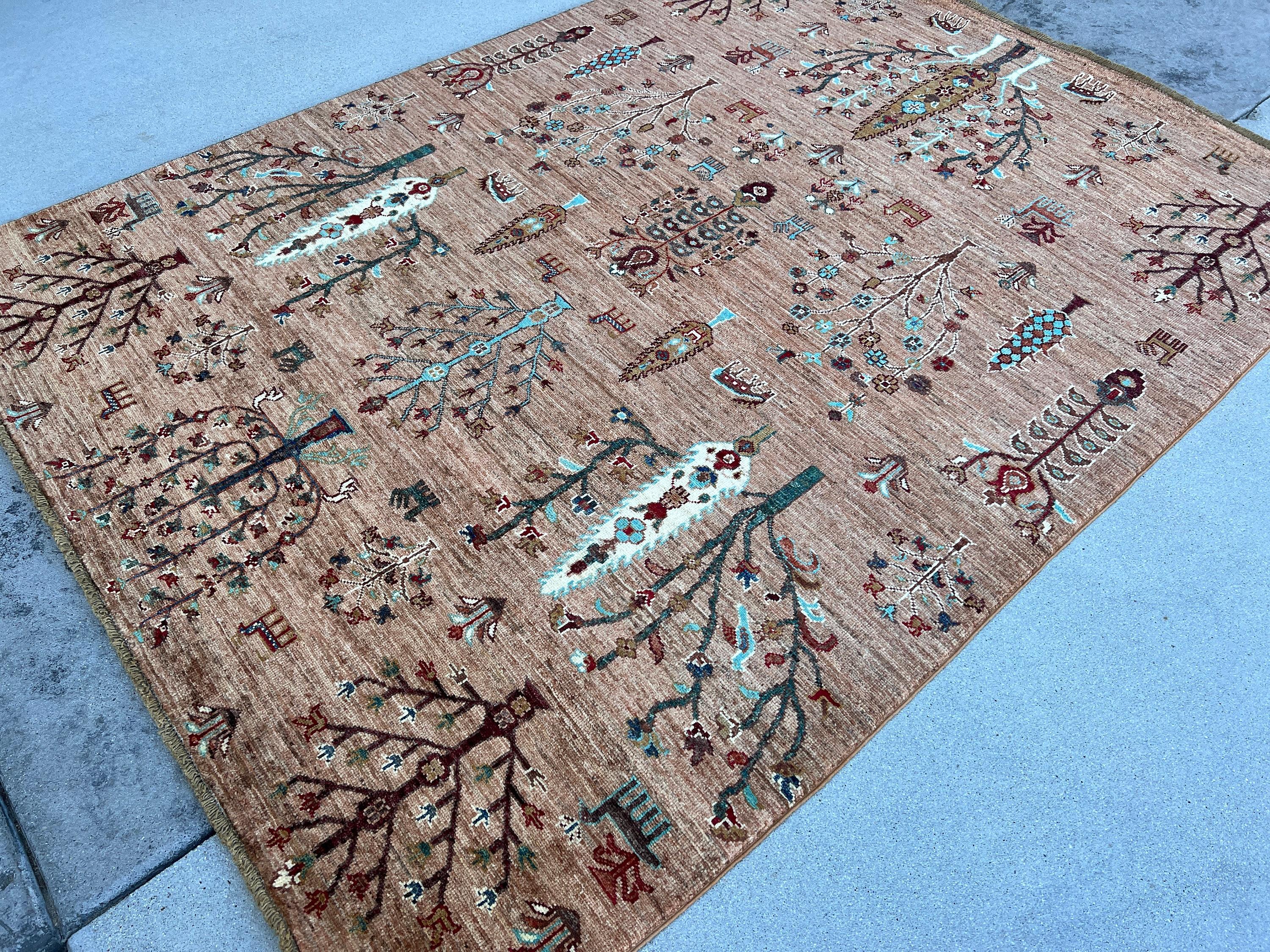 Contemporary Hand-Knotted Afghan Rug Premium Hand-Spun Afghan Wool Fair Trade