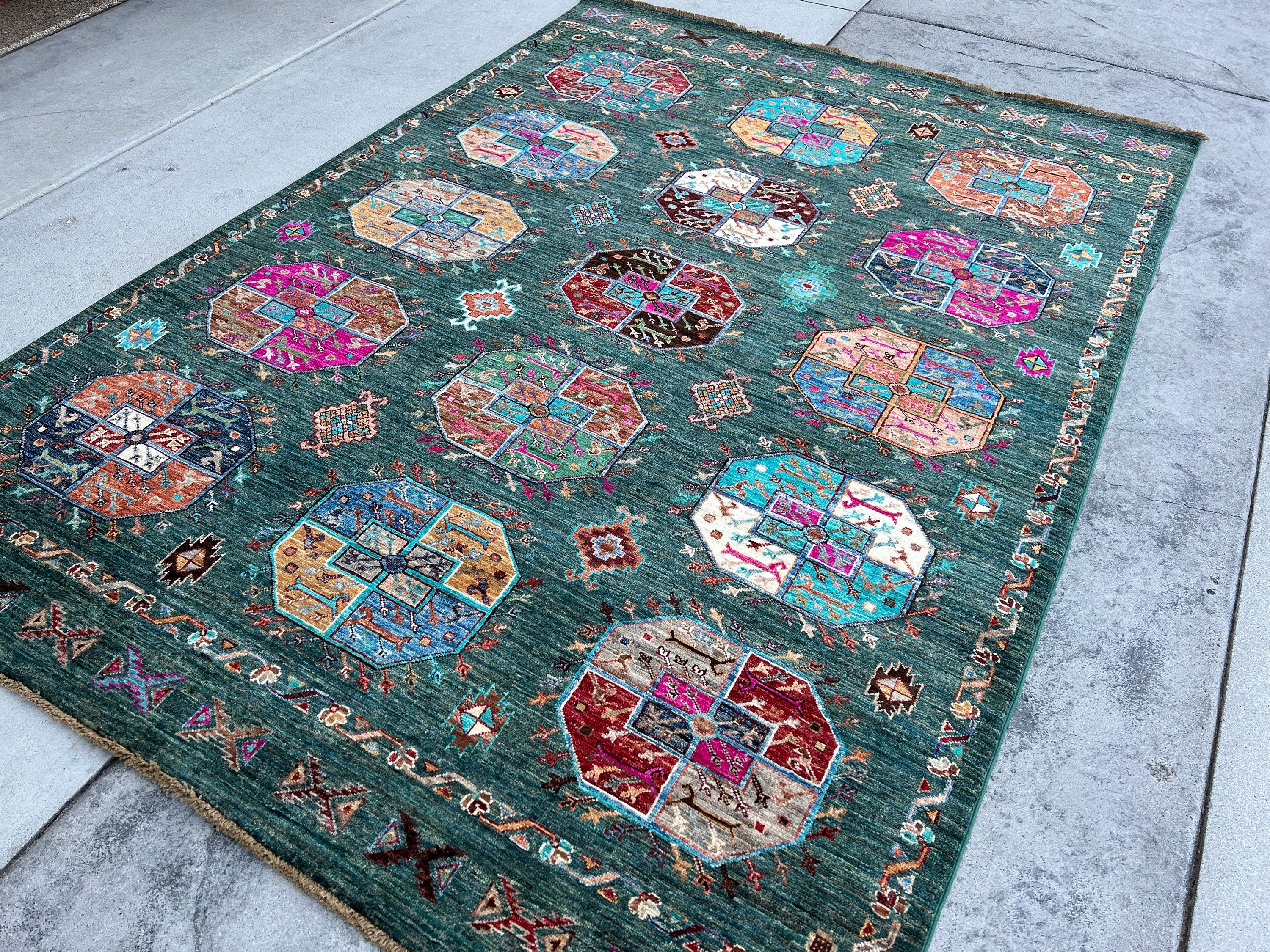 Contemporary 5x7 Hand-Knotted Afghan Rug Premium Hand-Spun Afghan Wool Fair Trade For Sale