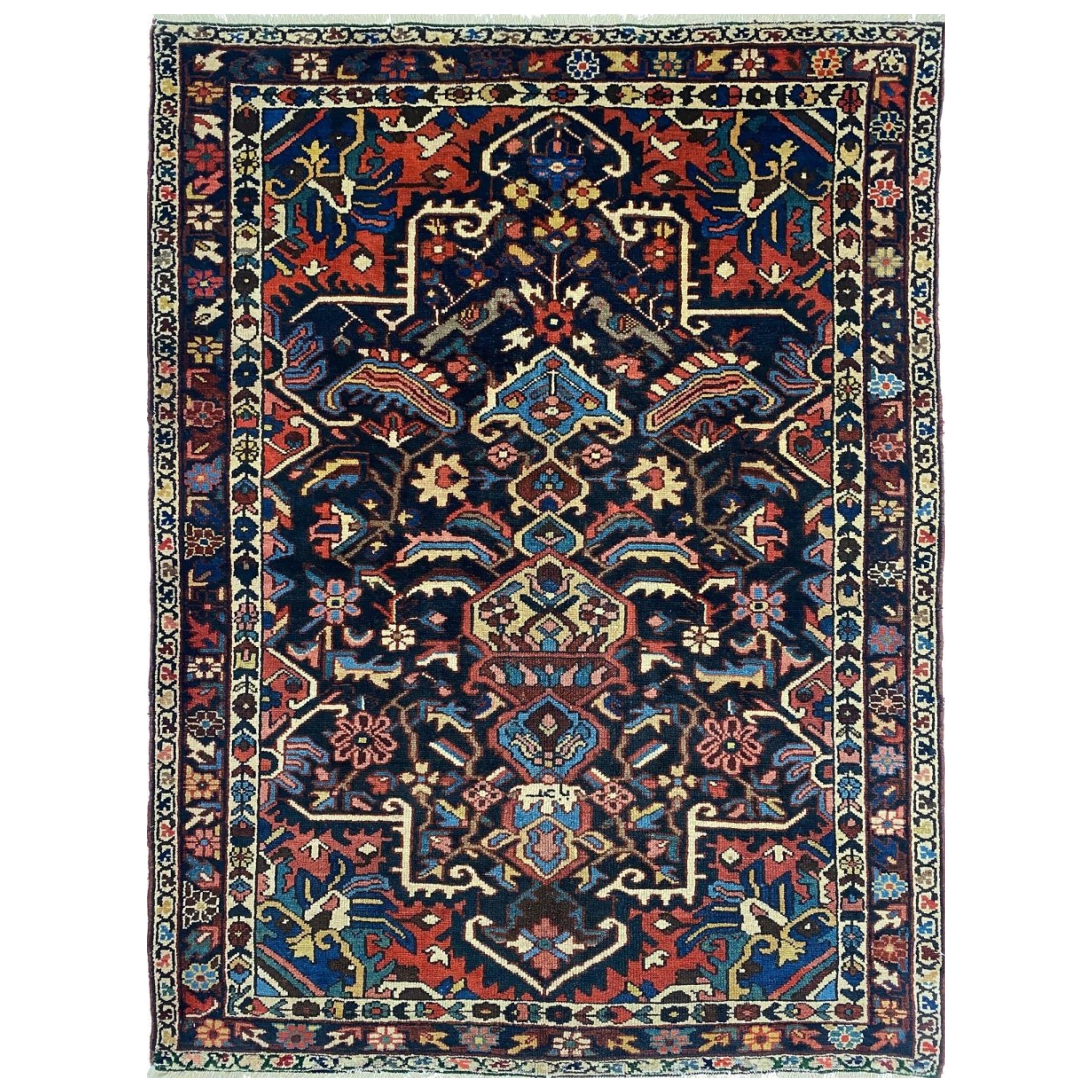 5x7 Hand-Knotted Old Bakhtiari Area Rug, Wool Carpet, Tribal Geometric Design