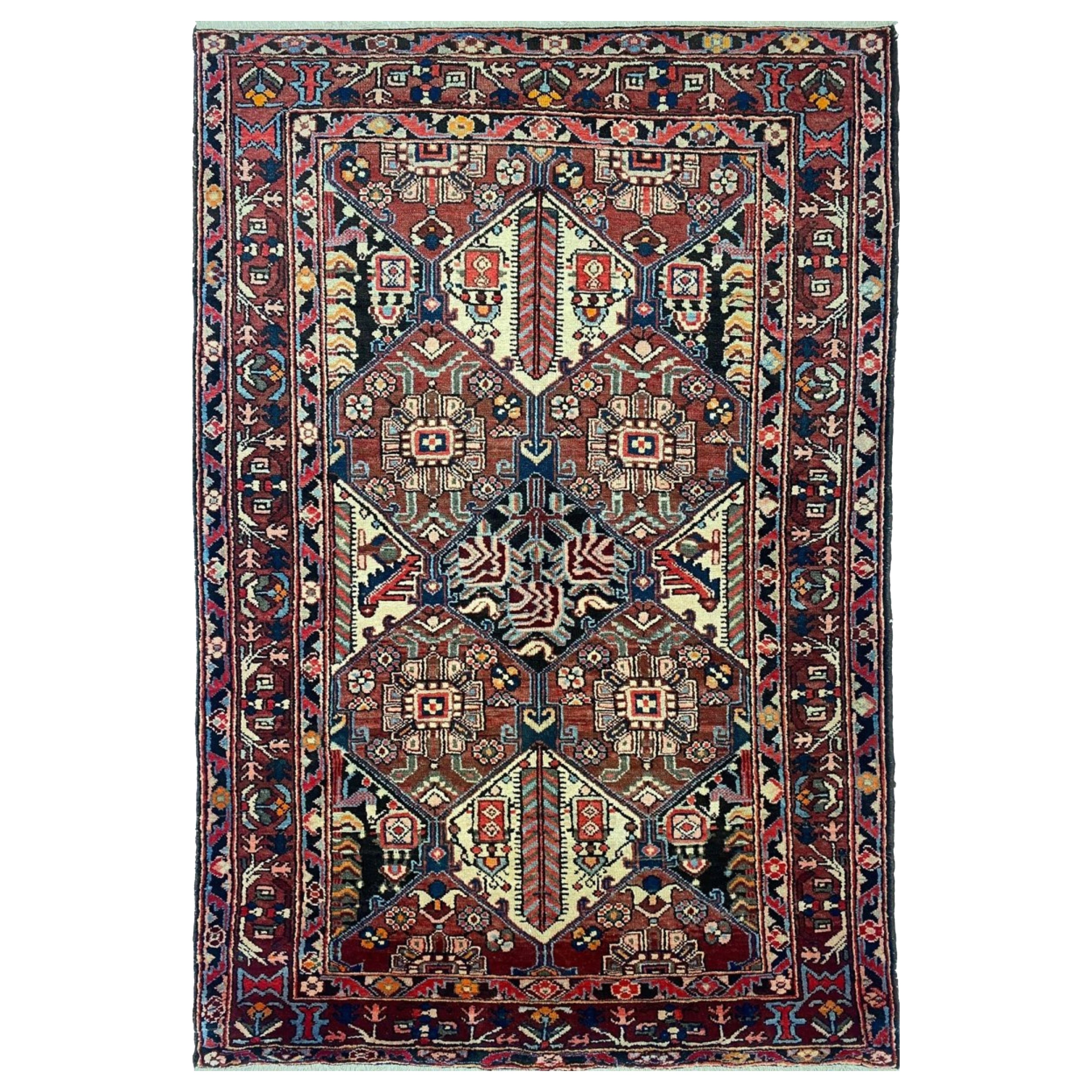 Tappeto 5x7 annodato a mano Old Bakhtiari Area Rugs, Lana Design Geometrico