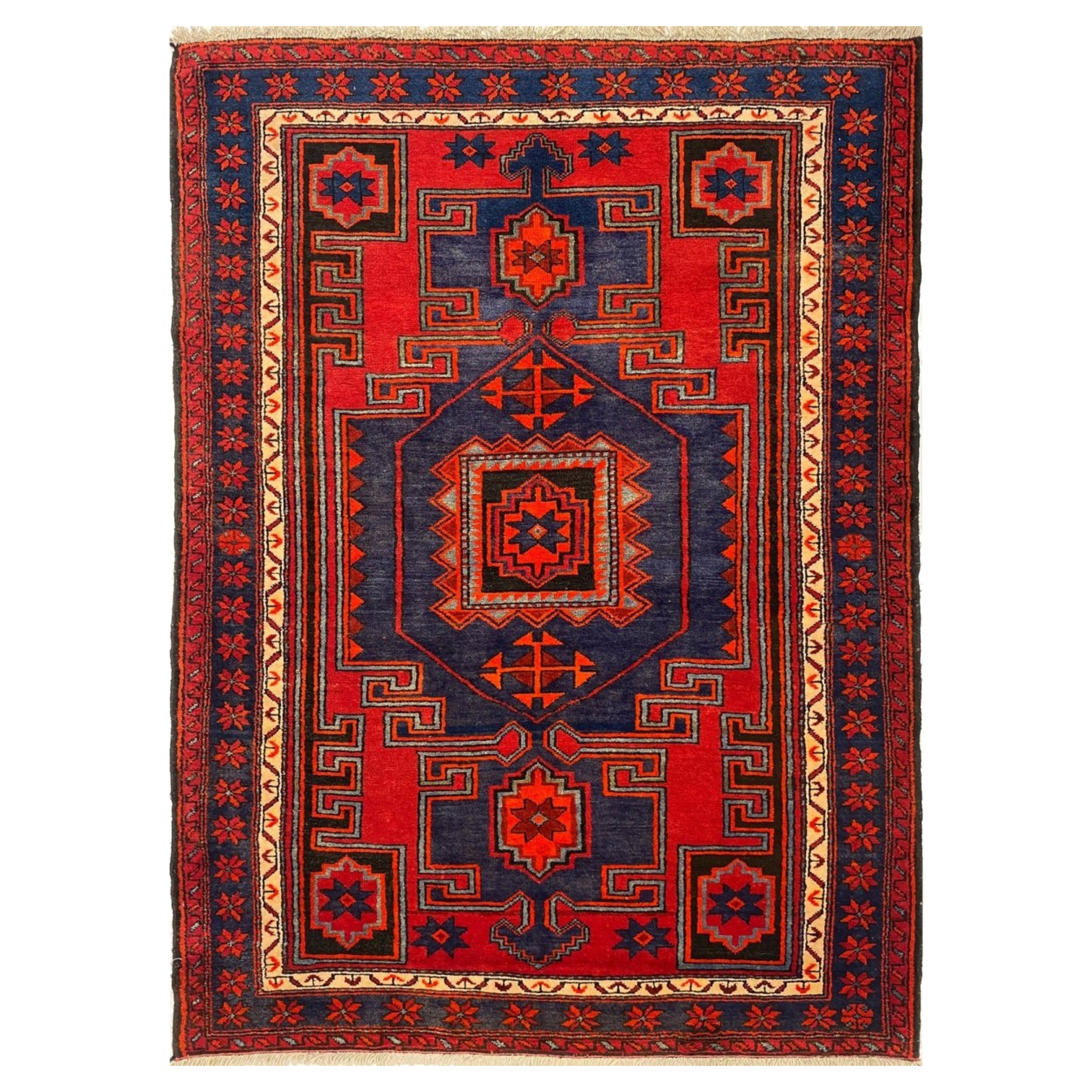 5x7 Hand Knotted Old Hamedan Area Rug Wool Carpet Medallion Design