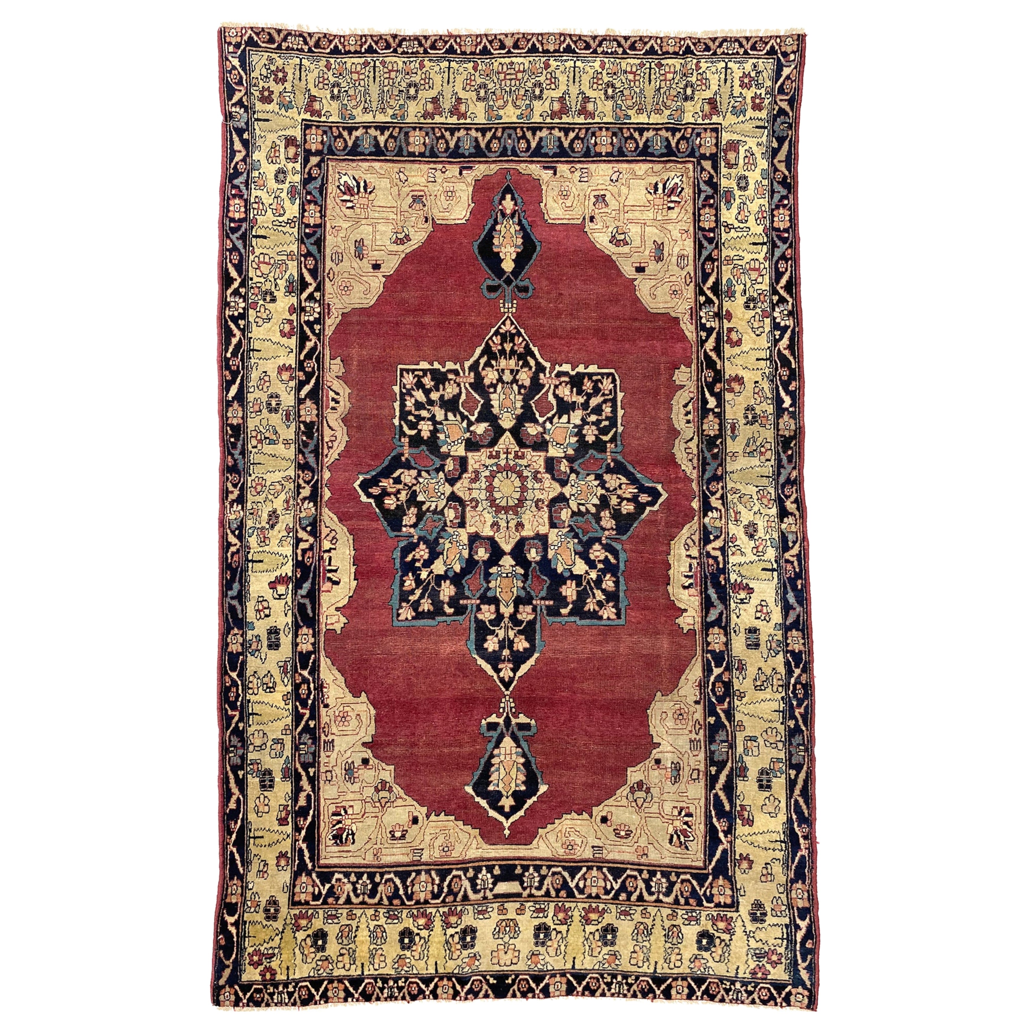 5x7 Hand Knotted Old Kerman Area Rug, Wool Carpet Medallion Design