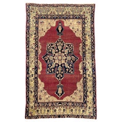 5x7 Hand Knotted Old Kerman Area Rug, Wool Carpet Medallion Design