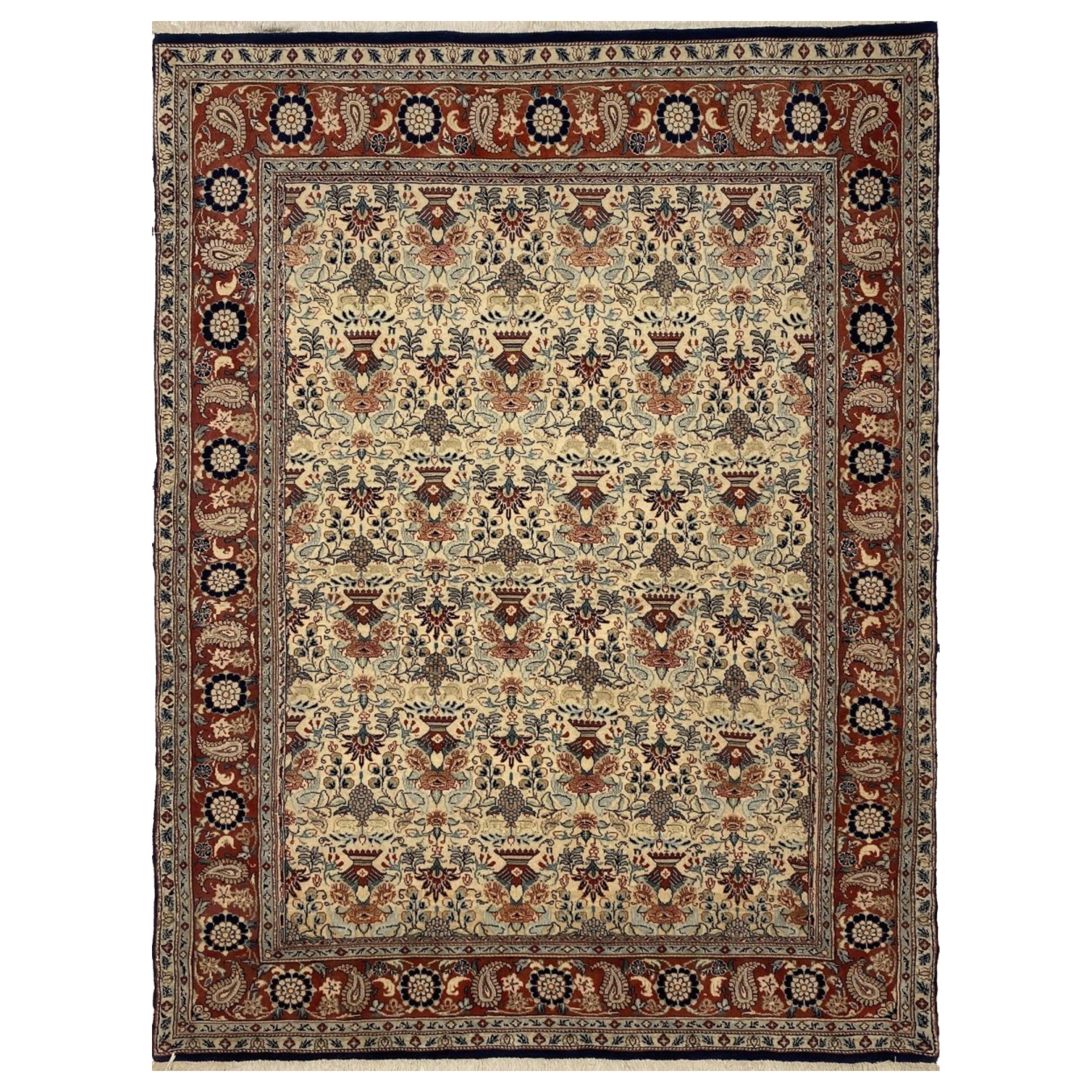 5x7 Hand Knotted, Old Varamin Area Rug with Elegant Floral Design