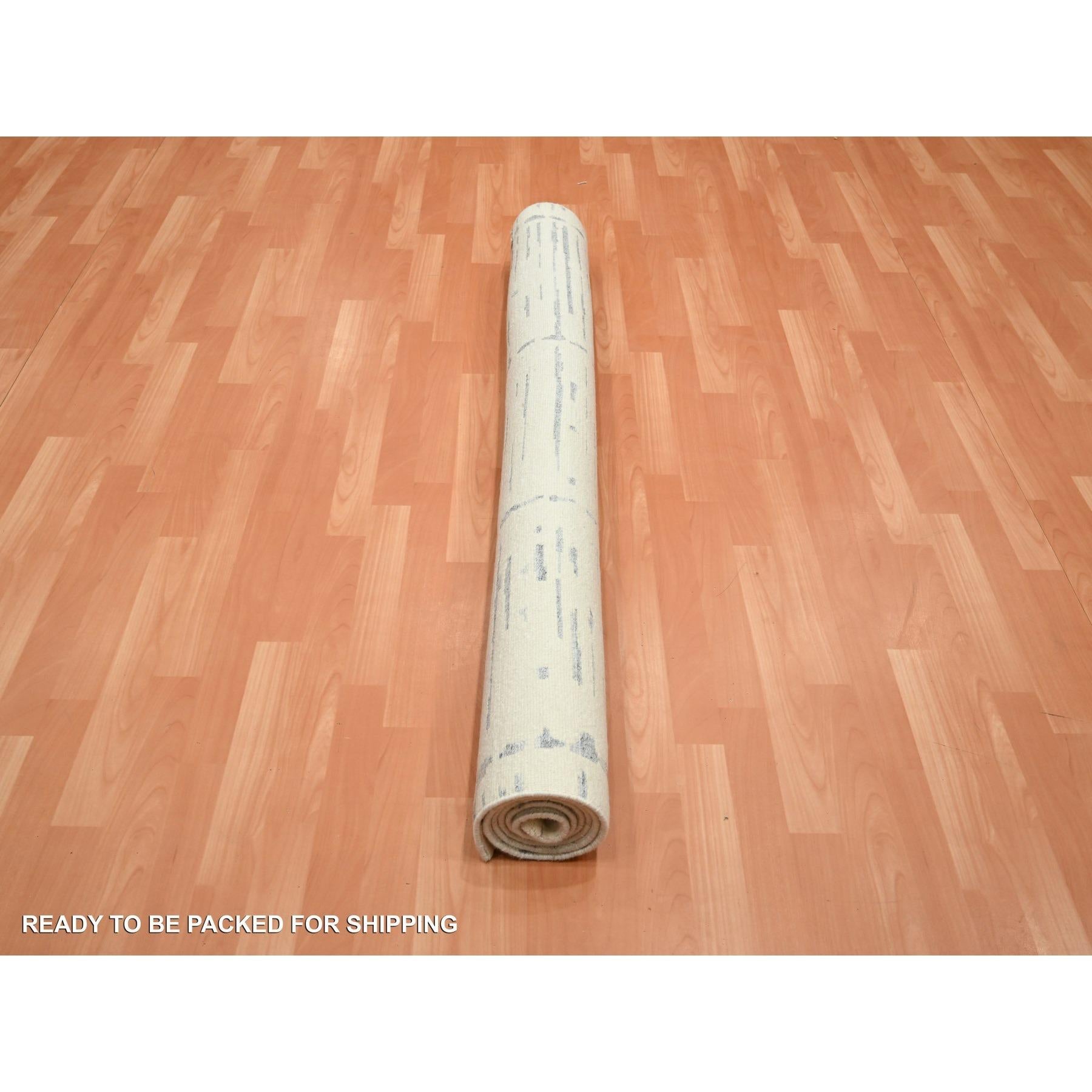 5'x7' Elfenbein Modernes Design Texturierte Webart Handgeknüpft Wolle & Seide Teppich (21. Jahrhundert und zeitgenössisch) im Angebot