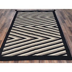 Tappeto in lana 150 x 210 cm, colore marrone kaki, con motivo geometrico in stile sud-occidentale, tessuto a mano a trama piatta