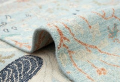 5x7 Light Blue Birds & Garden Hand Knotted Woollen Rug ( JC - 13853 )