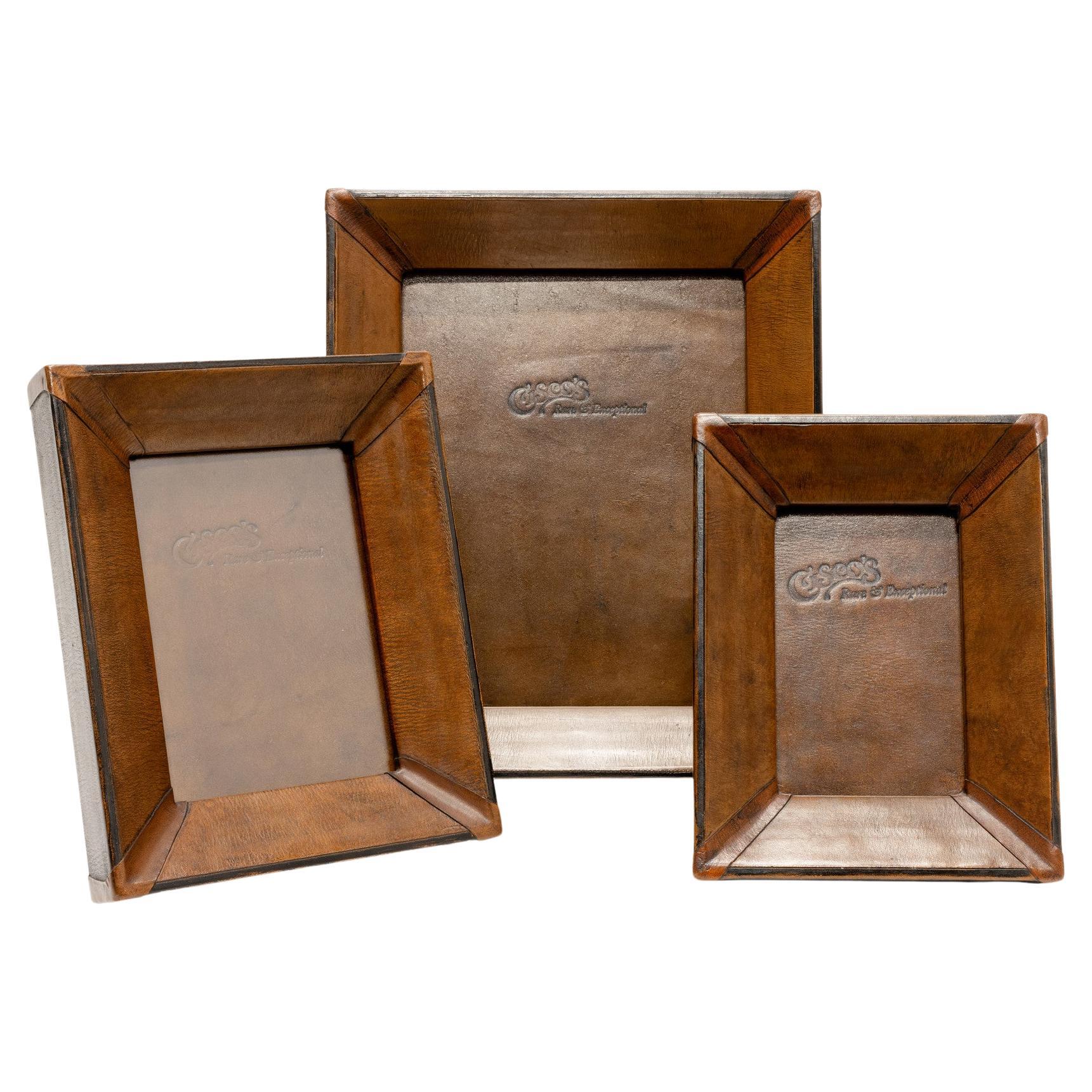 5x7 Medium Brown & Black Leather Tabletop Picture Frame- The Saddle Shop  For Sale