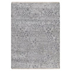 5'x7' Medium Gray Tone on Tone Damask Design Hand Knotted Wool and Silk Rug