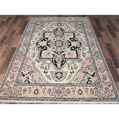 5'x7' Pink Heriz with Medallion Design Turkish Knot Hand Knotted Wool Rug