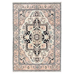 5'x7' Pink Heriz with Medallion Design Turkish Knot Hand Knotted Wool Rug