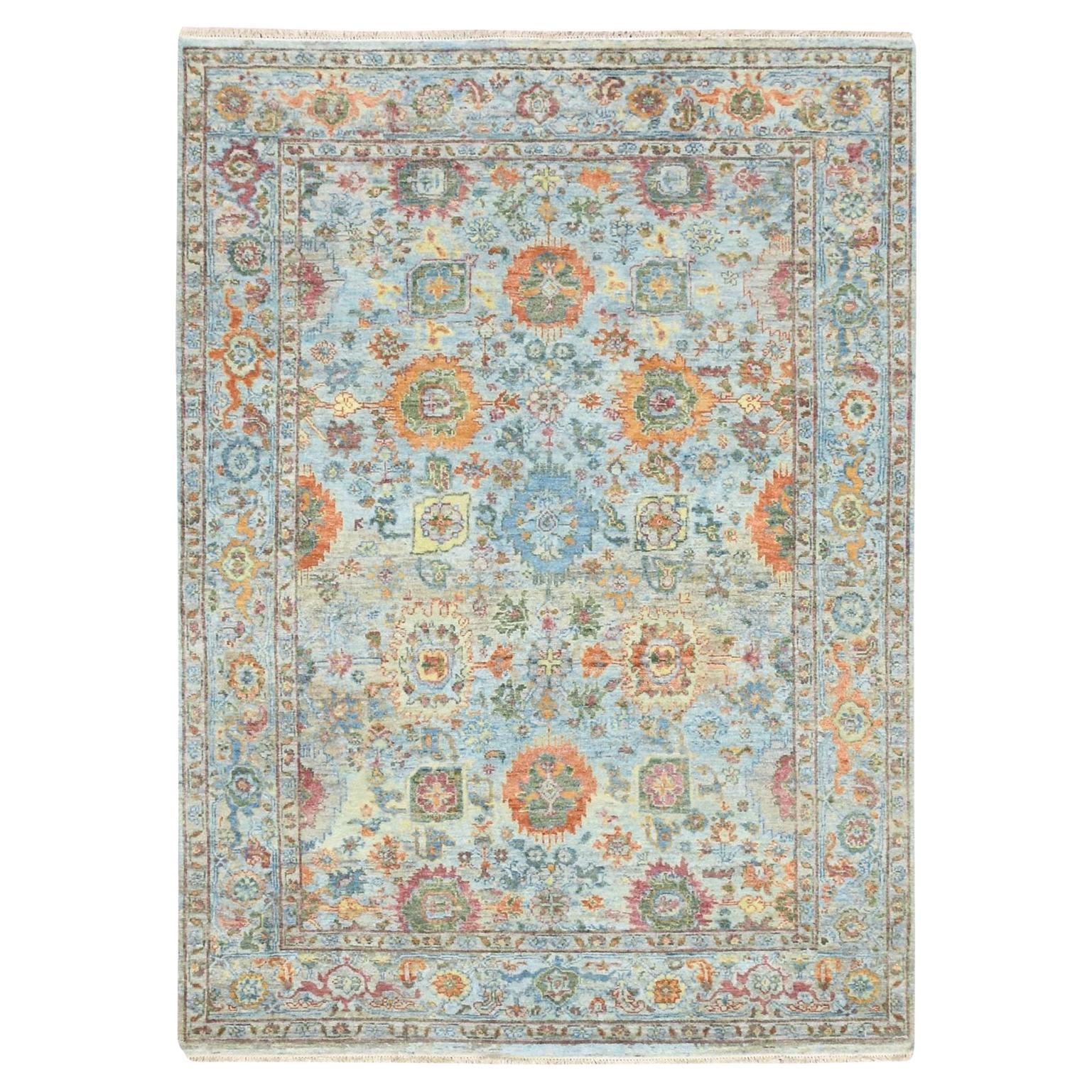 5
x7
 Powder Blue Sultanabad Reimagined Hand Knotted Pure Wool Zero Pile Rug