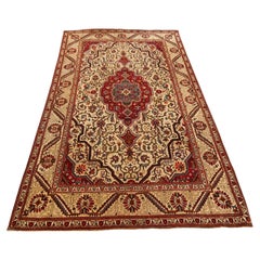 5X7 Rare Antique Persian Kashan Rug Geometric Carpet 132cm x 221cm C.1930