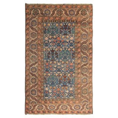 5x7 Rare Antique Turkish Oushak Rug Blue Geometric 160x213 cm c.1870