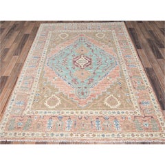 Handgeknüpfter Wollteppich im anatolischen Dorfstil, 152 x 213 cm, sandbraun, mit türkischem Knoten