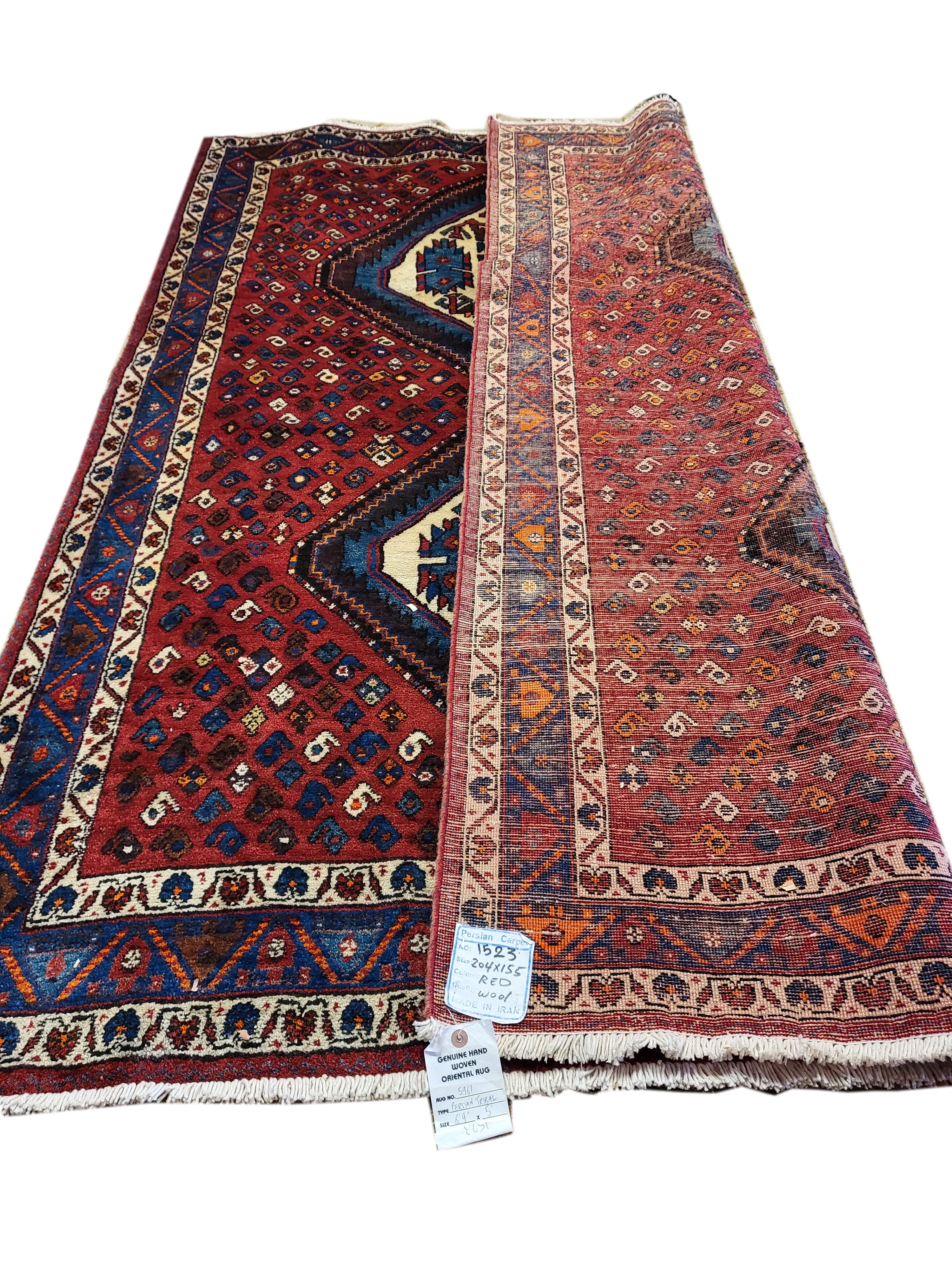 5'x7' Antique Sirjan / Afshar - Tribal Persian Rug - Rust / Cream / Blue In Good Condition For Sale In Blacksburg, VA