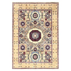 5'x7' blanc, noué à la main, laine naturelle, Mamluke Design, tapis d'Orient