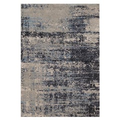 5'x7'1" Blue-Gray Modern Abstract Design Wool and Silk Hand Knotted Rug