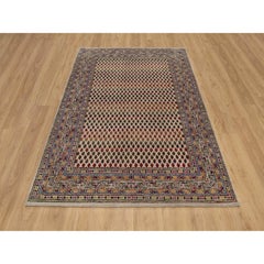 5'x7'1" Colorful Hand Knotted Repetitive Boteh Design Wool & Sari Silk Rug