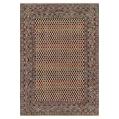 5'x7'1" Colorful Hand Knotted Repetitive Boteh Design Wool & Sari Silk Rug
