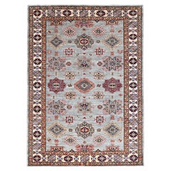 5'x7'1" Gray Hand Knotted Afghan Super Kazak All Over Pattern Wool Rug