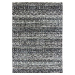 5'x7'1" Grigio Tappeto orientale in lana annodato a mano con forma di diamante e disegno ripetitivo