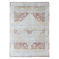 5'x7'1" Ivory with Red Ziegler Mahal Medallion Design Hand Knotted Wool Rug
