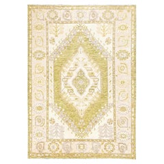 5'x7'1" Lime Green Zero Pile Anatolian Village Design Hand Knotted Wool Rug